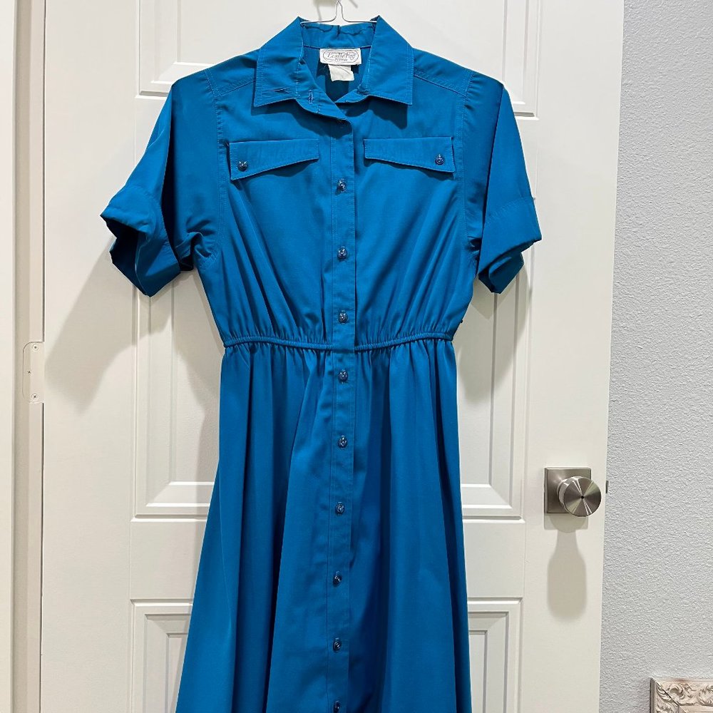 Vintage Bright Blue Button Down Dress